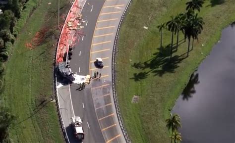 All NB lanes of Turnpike extension shut down after tractor trailer rolls over in Miramar